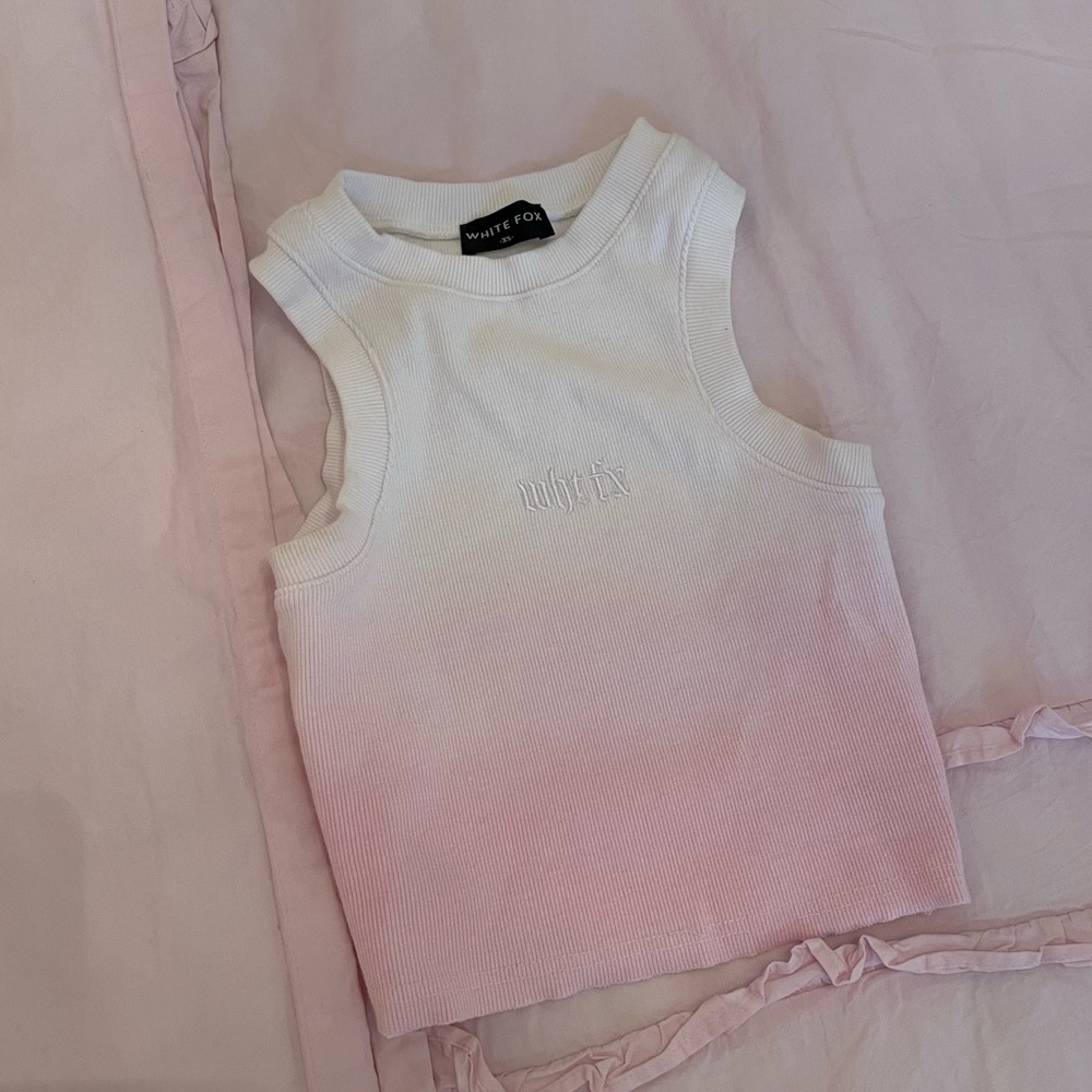 White Fox White and Pink ombré crop top